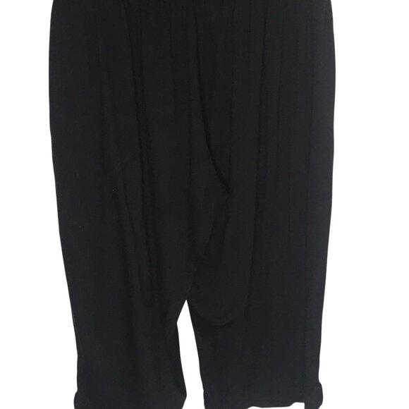 Black Comfort Pants Womens 2XL High Waist Stretch Capri Cropped Wide Leg Pull On - Picture 2 of 16